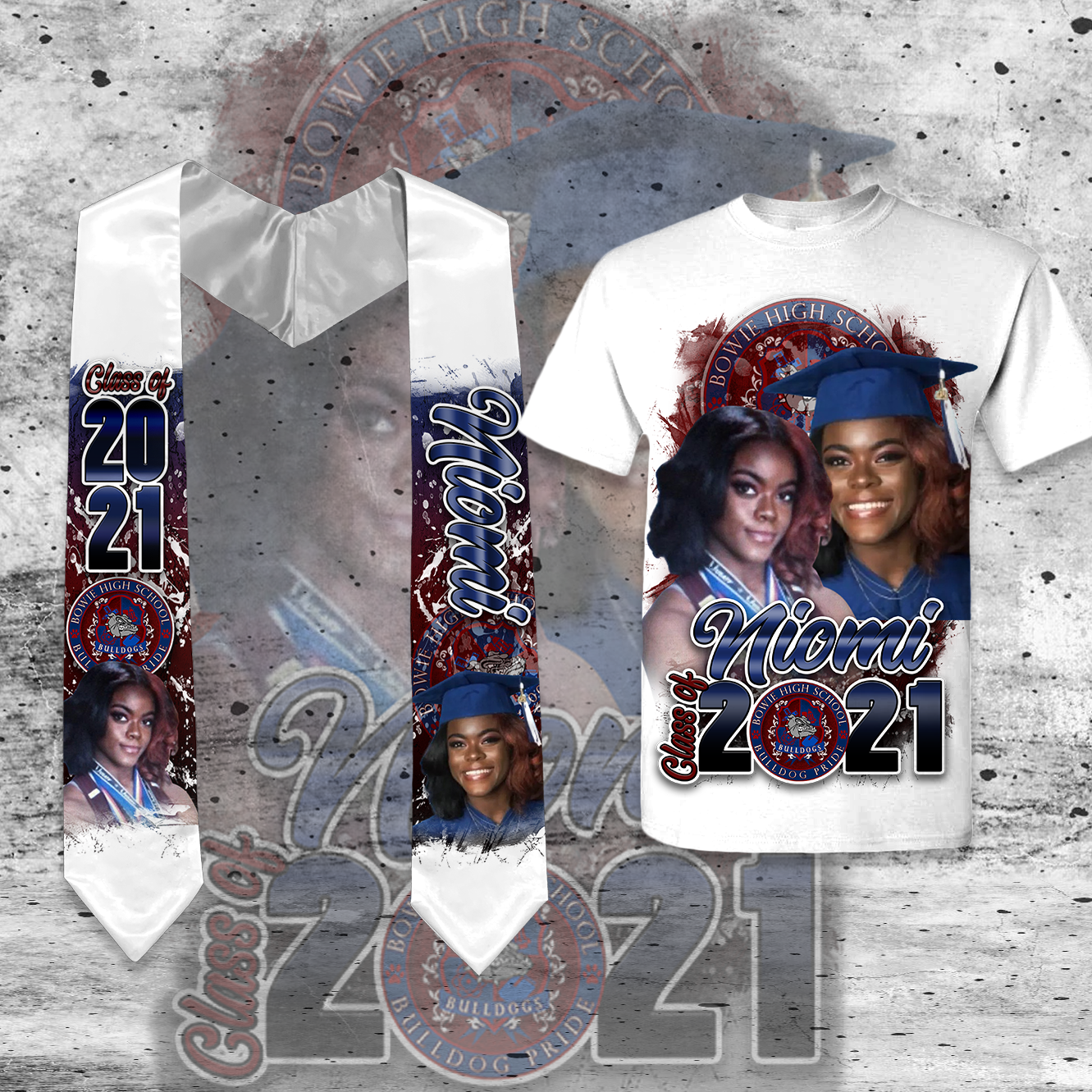 Graduation Stole & Center Print Tshirt Set - PARTIAL COLOR